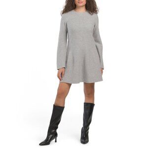 THEORY Light Heather Grey Wool Blend Flounce Mini Dress